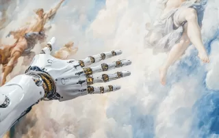 Michelangelo reneissance AI art and robotic hand